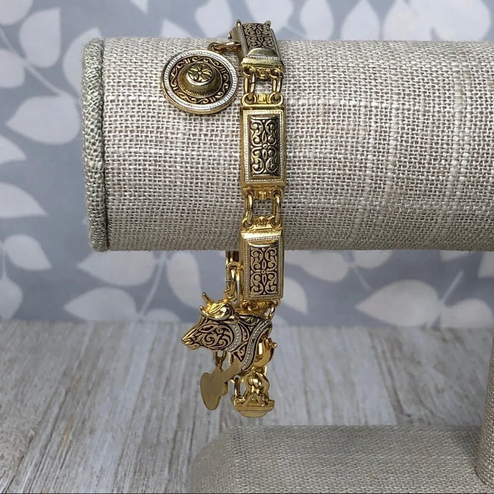 Arabesque Damascene Spanish Charm Link Bracelet